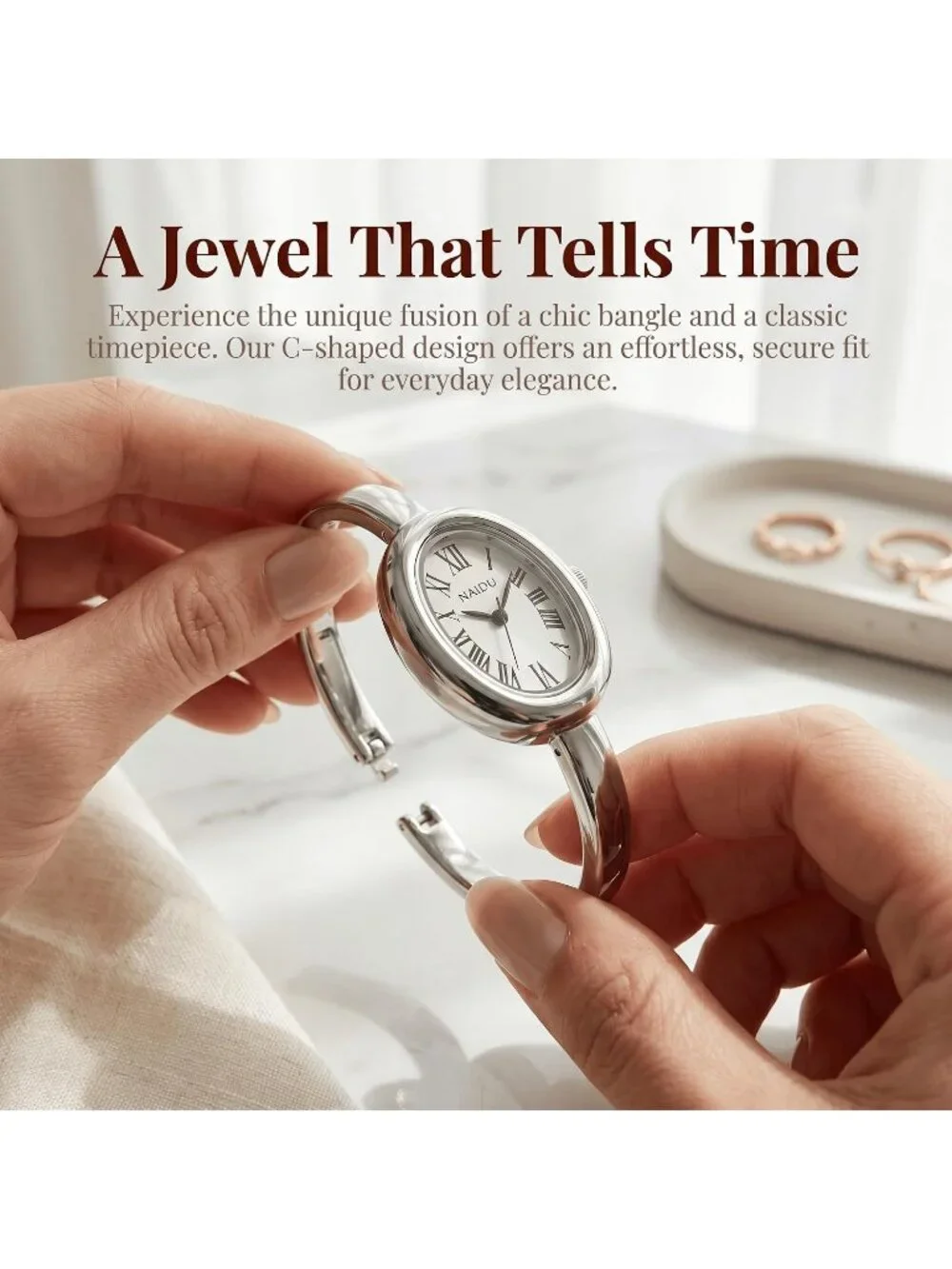 Women's Silver/White Elegant Open-Cuff Bracelet Roman Numeral Dial Wrist Watches